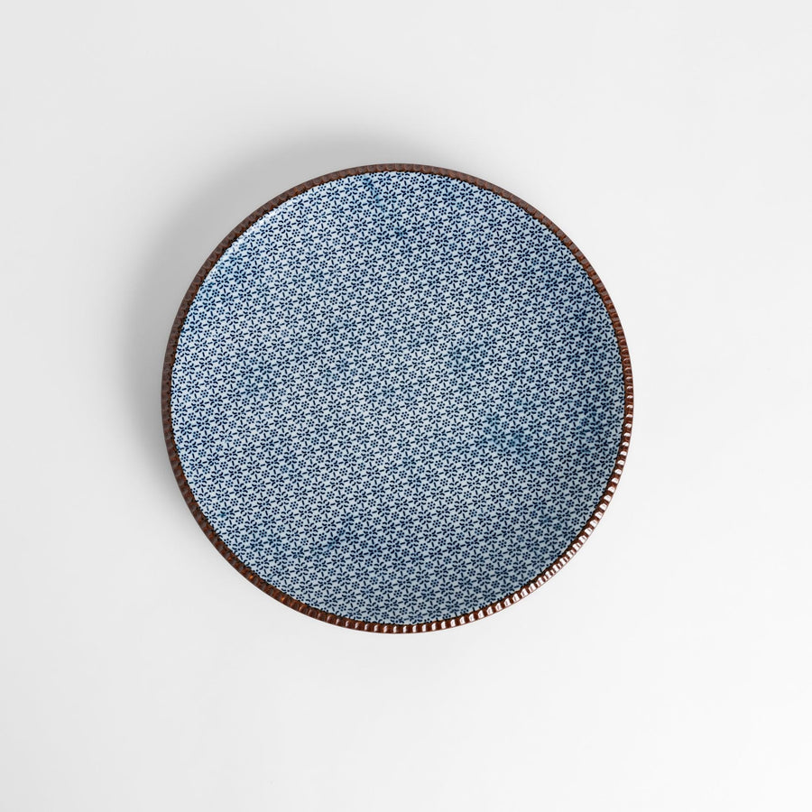 Blue and gray Japanese Sesame Dinner Plate with subtle textured glaze and modern minimalist tableware design.