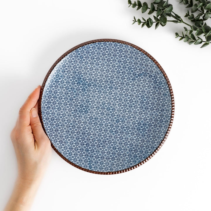 Blue and gray Japanese Sesame Dinner Plate with subtle textured glaze and modern minimalist tableware design.