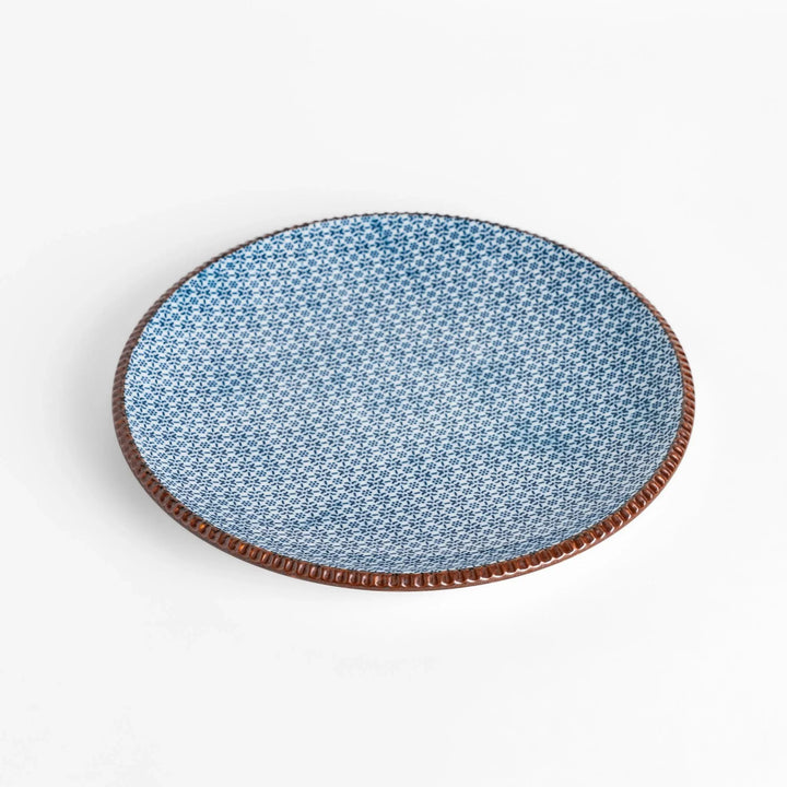 Blue and gray Japanese Sesame Dinner Plate with subtle textured glaze and modern minimalist tableware design.