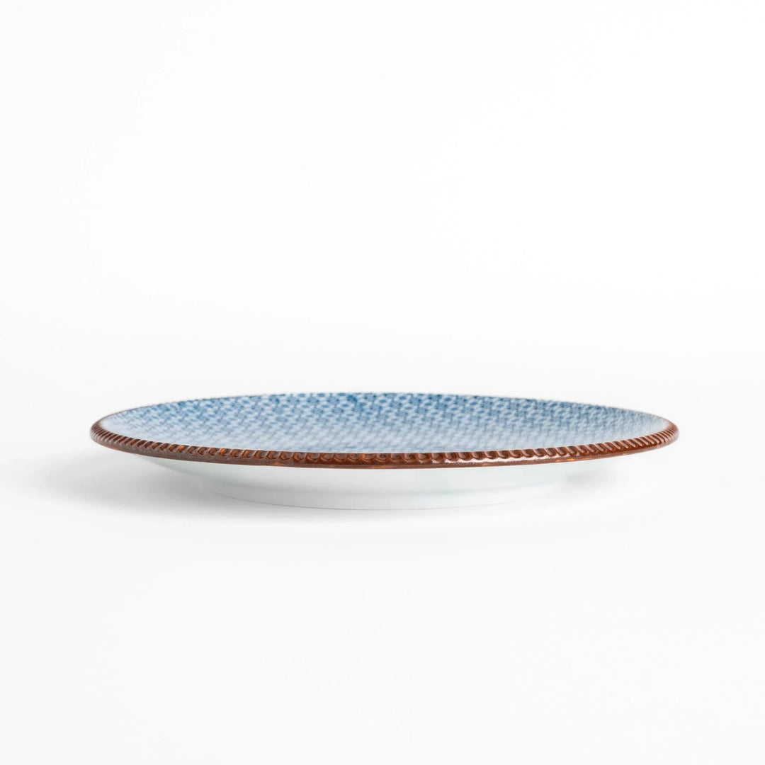 Blue and gray Japanese Sesame Dinner Plate with subtle textured glaze and modern minimalist tableware design.