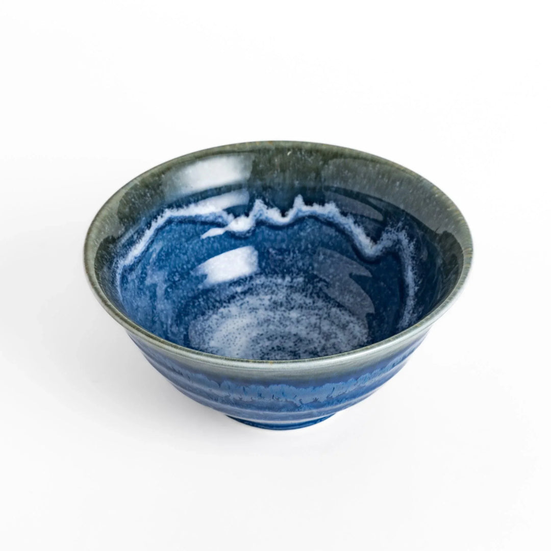 Ramen bowl with a gradient of green and blue glazes, featuring a splash effect for a unique, artistic look.