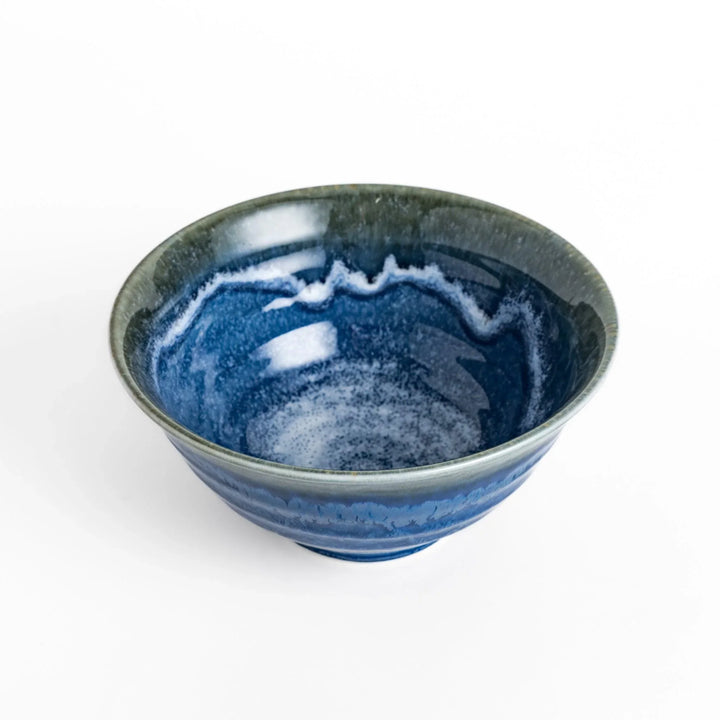Ramen bowl with a gradient of green and blue glazes, featuring a splash effect for a unique, artistic look.