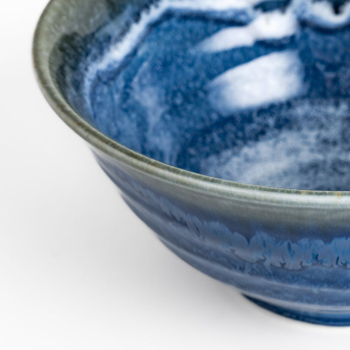 Ramen bowl with a gradient of green and blue glazes, featuring a splash effect for a unique, artistic look.