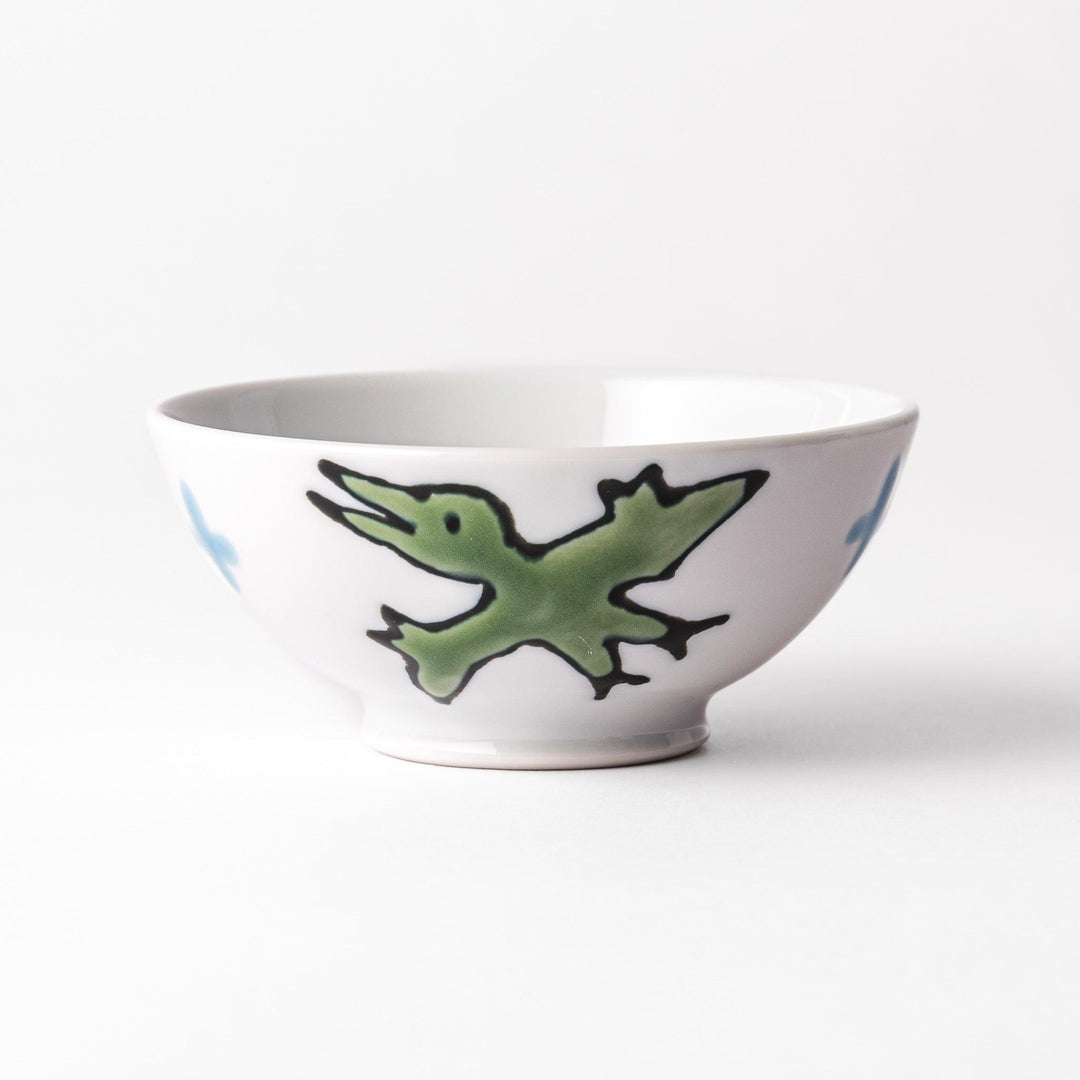 Kids' rice bowl featuring a playful pink Brachiosaurus design, accented with blue and purple details, making mealtime fun and engaging for young children.