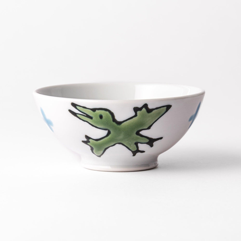 Kids’ rice bowl with pink Brachiosaurus design and blue accents, making meals fun for little diners.
