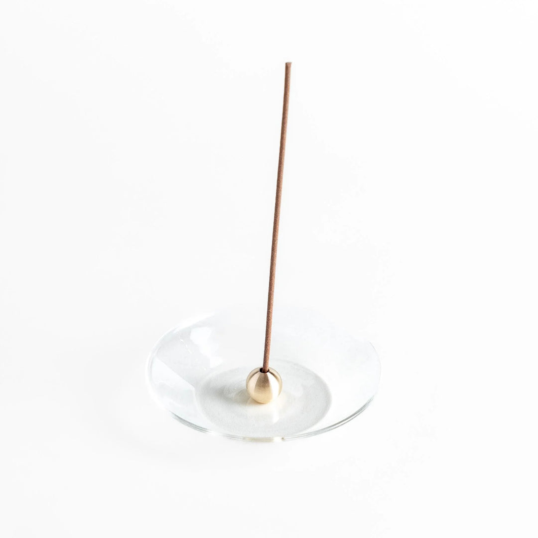 Modern glass Incense Holder with brass accent, a stylish way to enjoy your favorite scents.