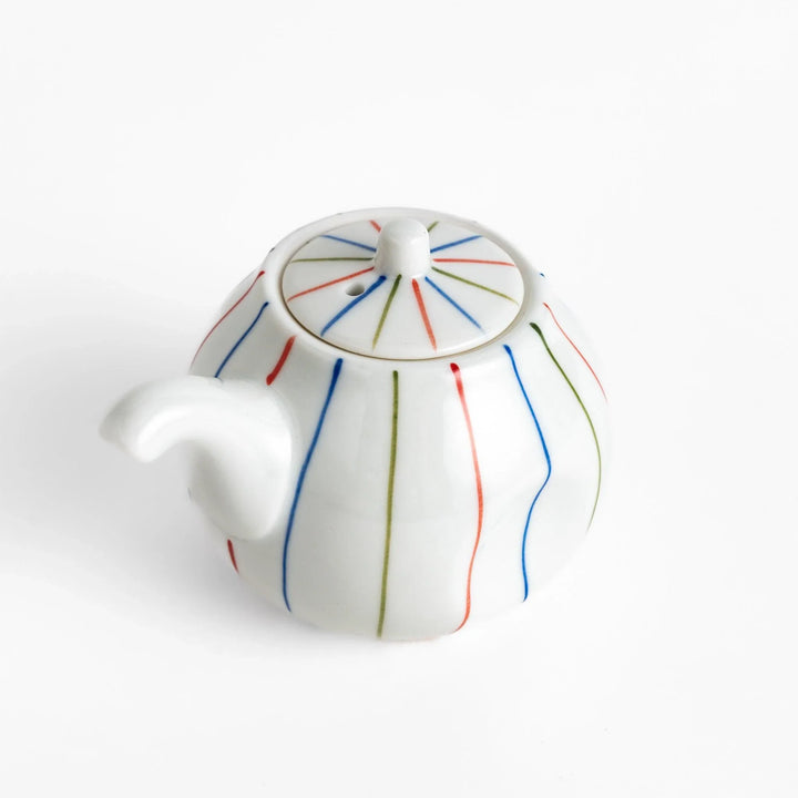 Brocade Striped soy sauce dispenser with red, blue, and green stripes, combining modern and traditional design.