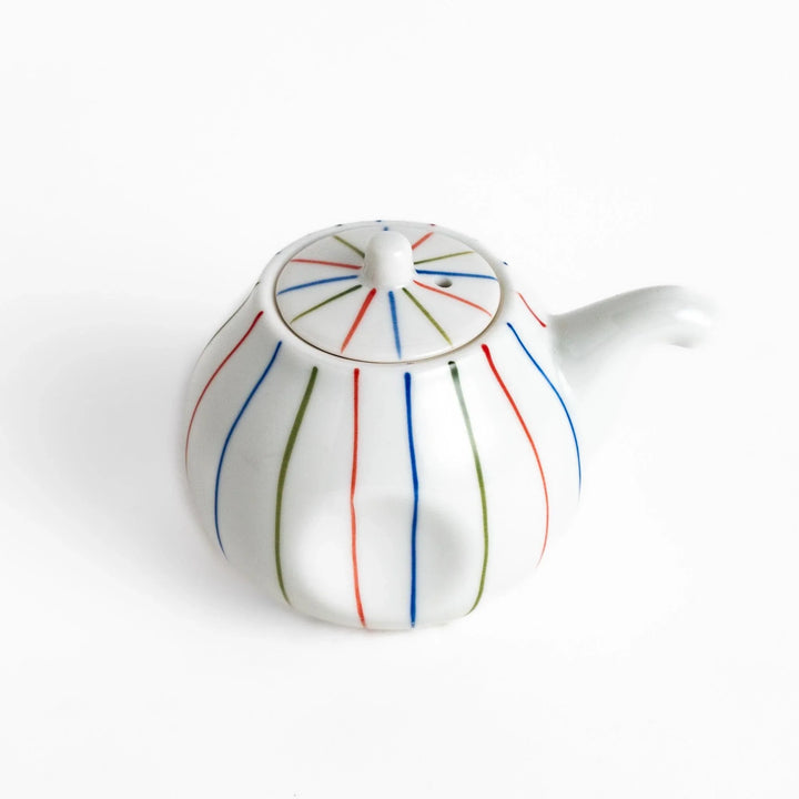 Brocade Striped soy sauce dispenser with red, blue, and green stripes, combining modern and traditional design.