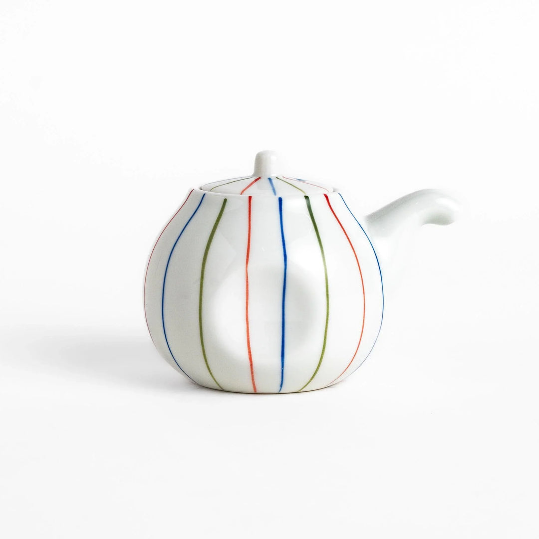 Brocade Striped soy sauce dispenser with red, blue, and green stripes, combining modern and traditional design.