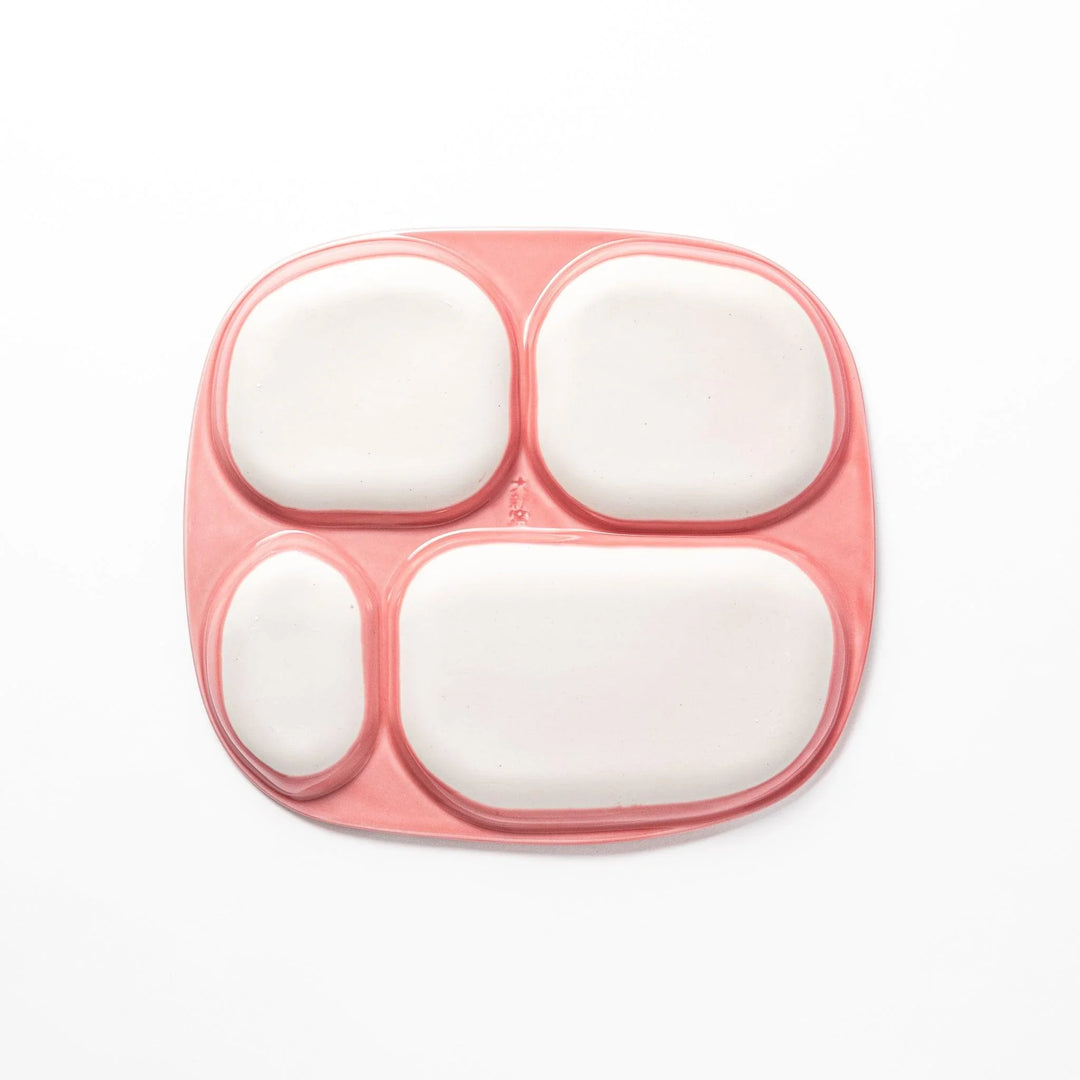 Bunny-themed kids’ plate with four sections and pink and yellow accents, perfect for fun, tidy meals.