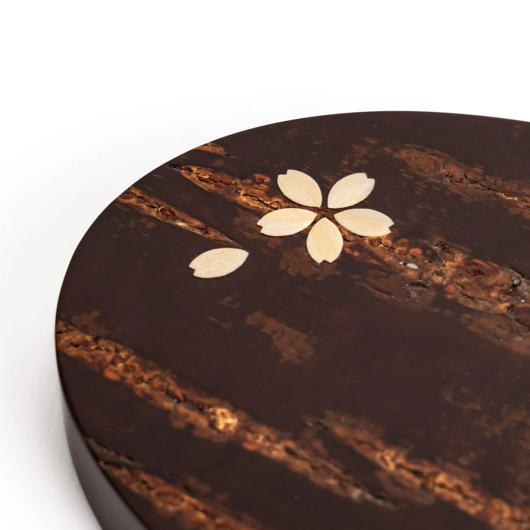 Cherry bark tea caddy and scoop set highlighting natural bark beauty perfect for storing loose leaf tea.