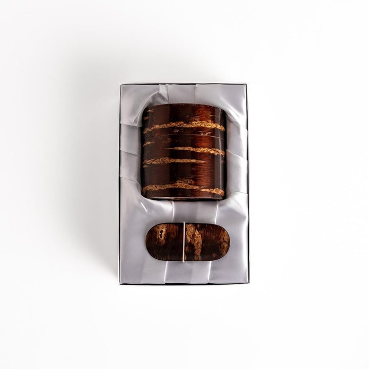 Cherry bark tea caddy and scoop set highlighting natural bark beauty perfect for storing loose leaf tea.