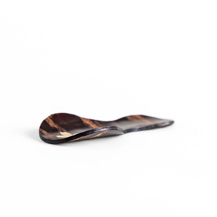 Cherry bark tea scoop with cherry blossom inlay ideal for measuring loose leaf tea with elegance.