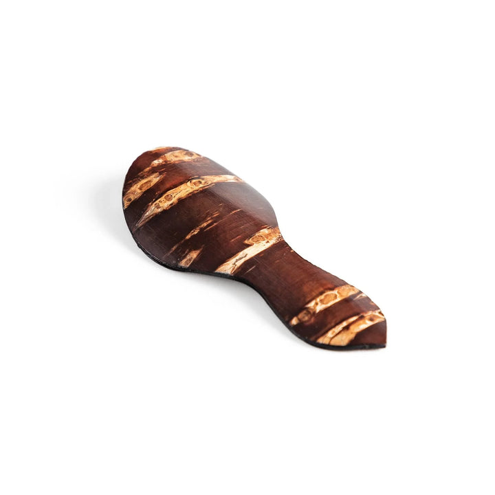 Cherry bark tea scoop with cherry blossom inlay ideal for measuring loose leaf tea with elegance.