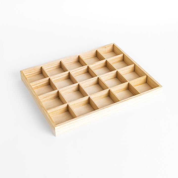 A wooden organizer designed to hold 20 charming chopstick rests, keeping them neatly arranged and easily accessible.