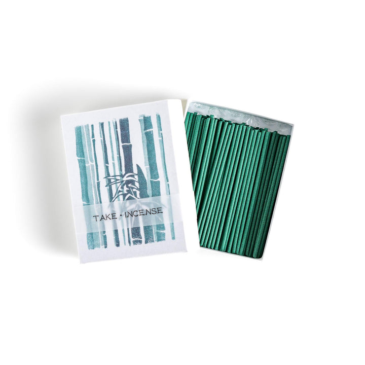 Green incense sticks in bamboo motif box offering a refreshing and calming fragrance inspired by Japanese nature.