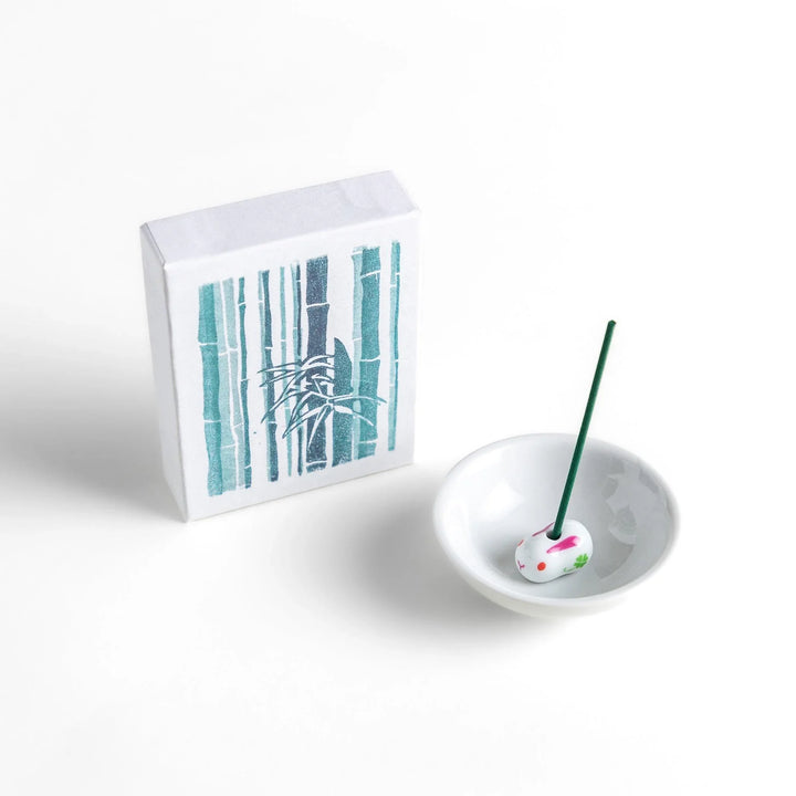 Green incense sticks in bamboo motif box offering a refreshing and calming fragrance inspired by Japanese nature.