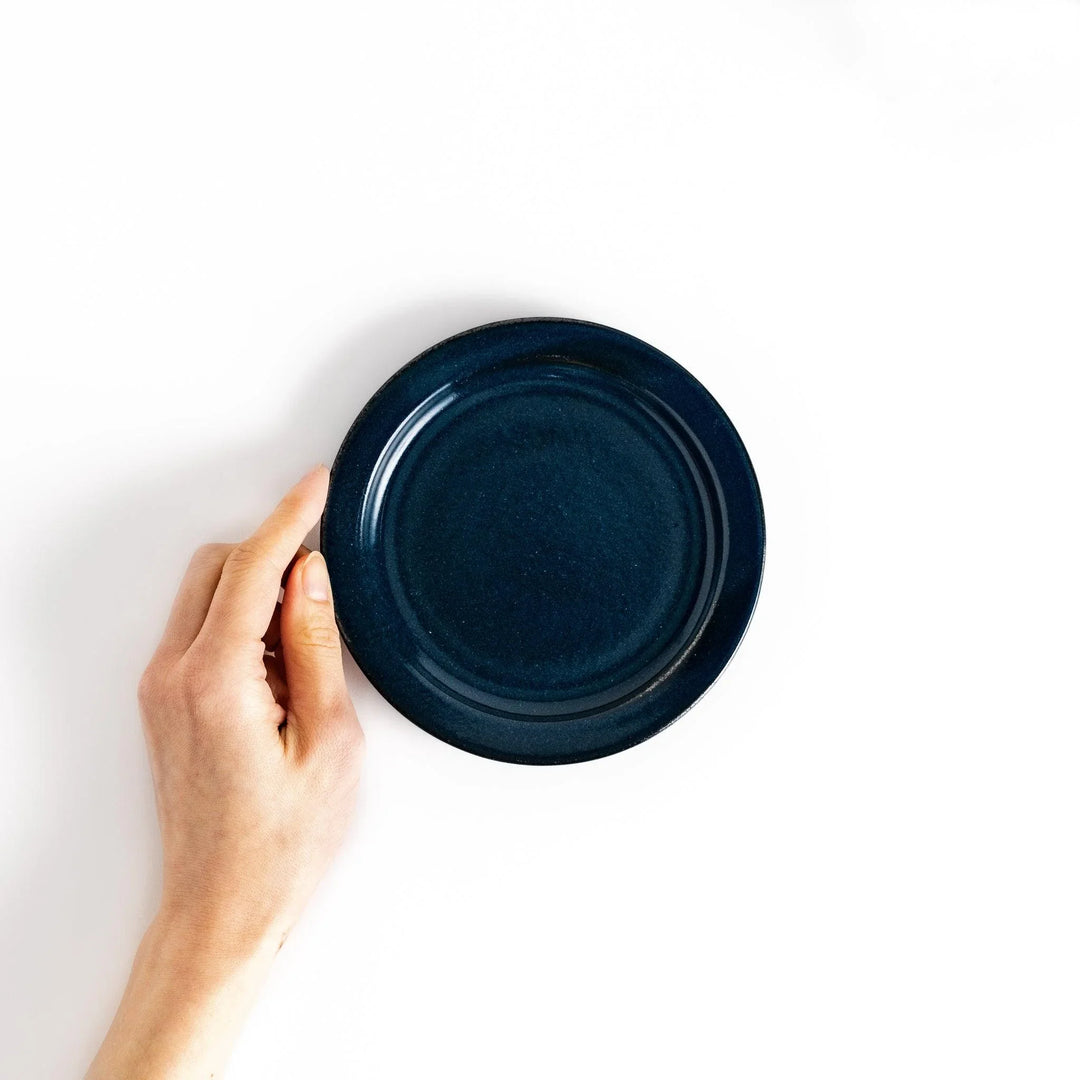 Color Harmony dessert plate featuring glossy multicolor design in blue red green yellow white and black for vibrant dining.