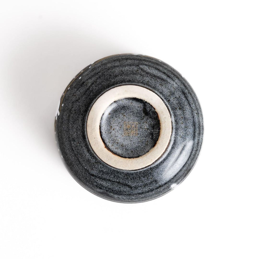 Gray matcha bowl with rabbit and moon design perfect for preparing and enjoying traditional matcha.