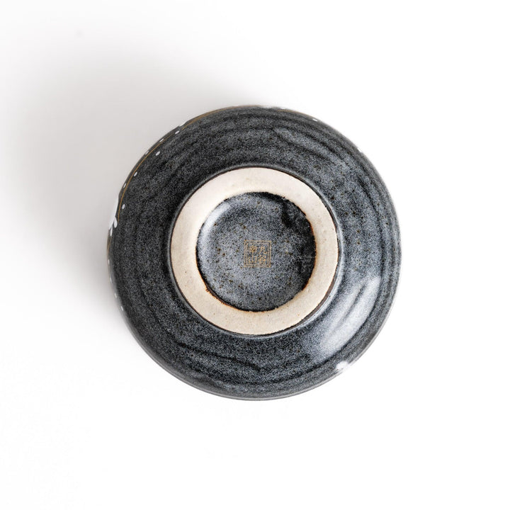 Gray matcha bowl with rabbit and moon design perfect for preparing and enjoying traditional matcha.