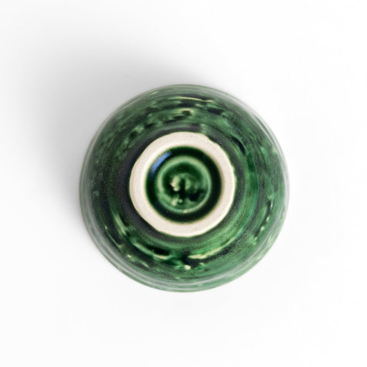 Deep pine green sake cup with a glossy, textured finish, ideal for sipping sake in a traditional and elegant style.