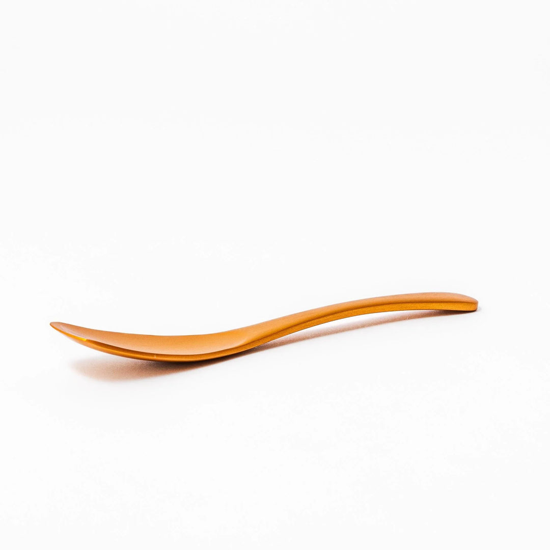 Gold aluminum ice cream spoon with matte finish and flat scoop edge designed to glide through hard ice cream.
