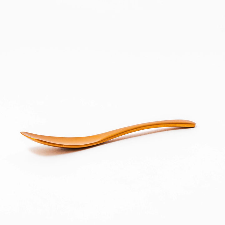 Gold aluminum ice cream spoon with matte finish and flat scoop edge designed to glide through hard ice cream.