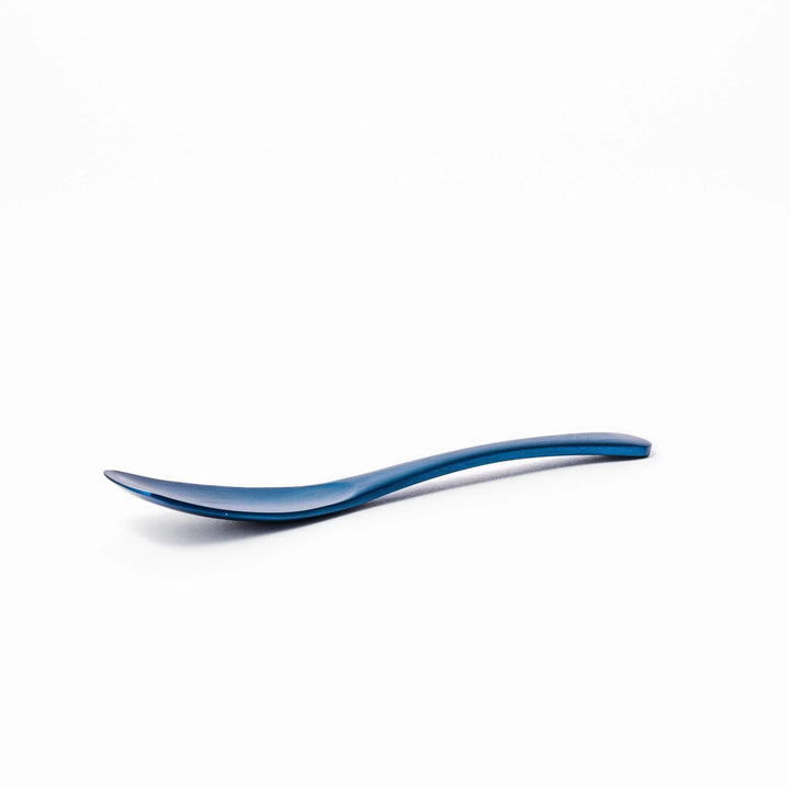 Blue aluminum ice cream spoon with matte finish and flat tip designed to scoop hard frozen desserts.