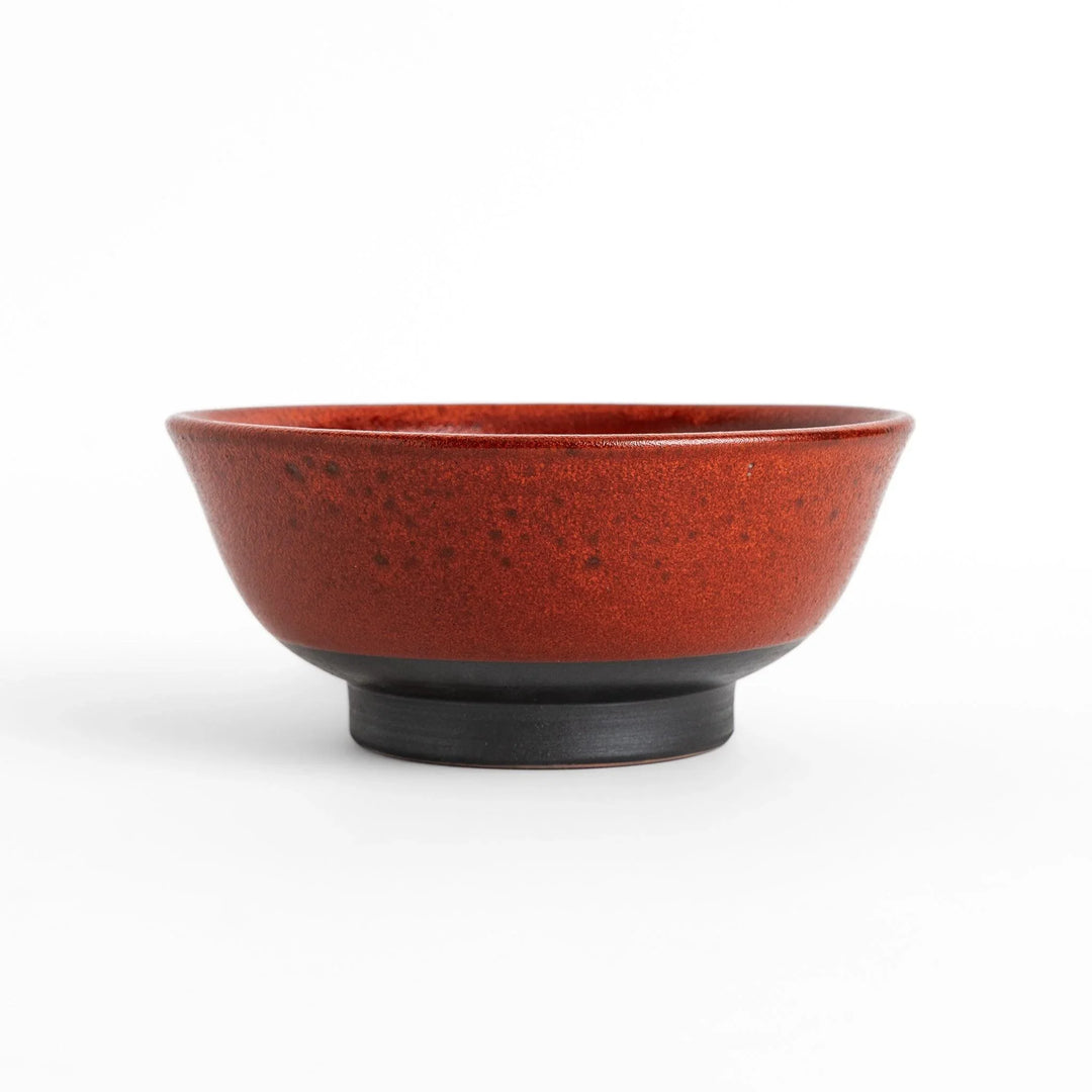 Ramen bowl with a striking ember glaze featuring a dark, smooth base and a vibrant reddish-orange finish on the upper rim.