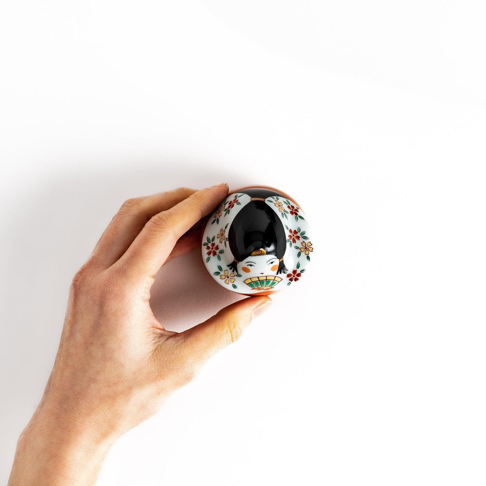 Empress doll shaped lidded ceramic condiment bowl featuring elegant details perfect for sauces or condiments.