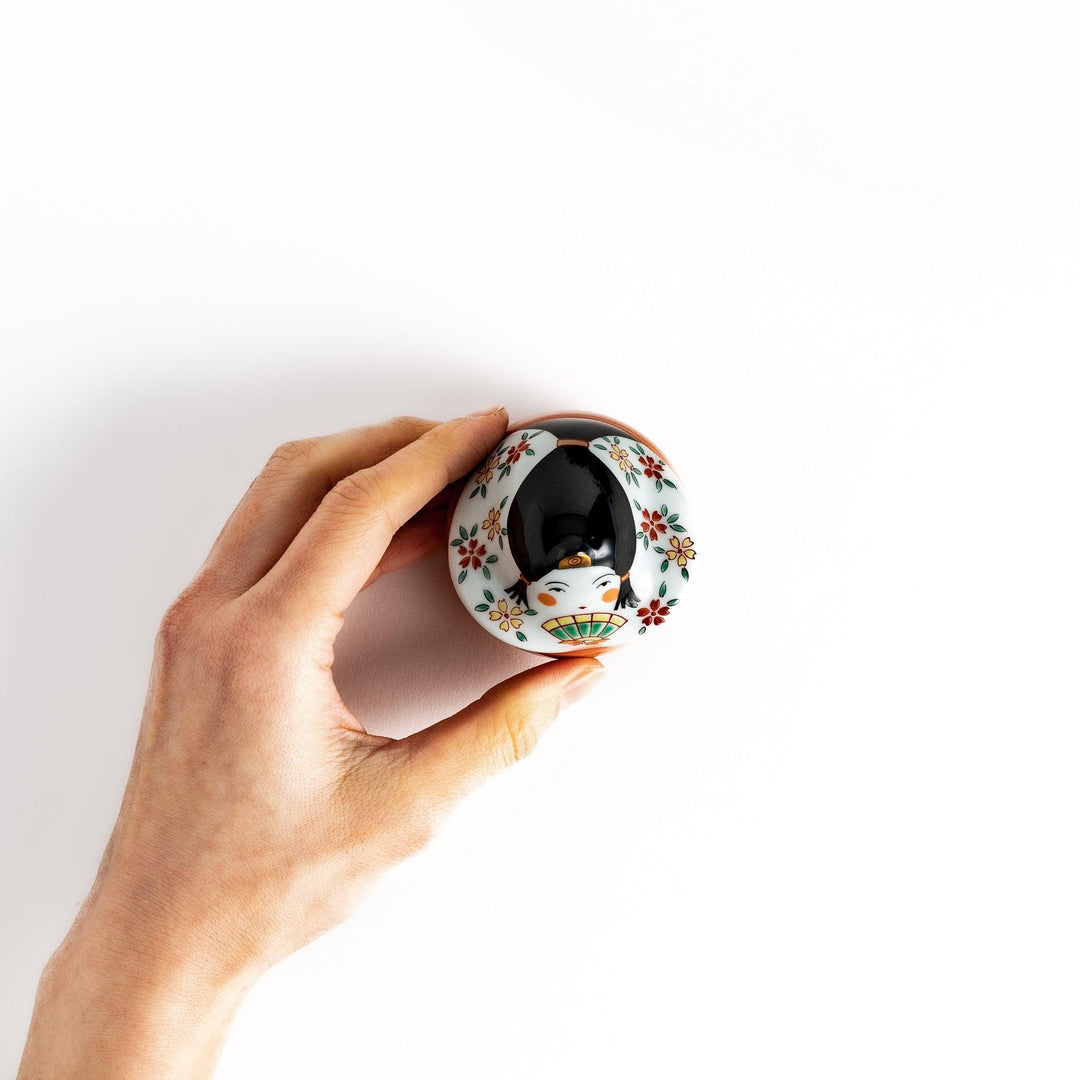 Empress doll shaped lidded ceramic condiment bowl featuring elegant details perfect for sauces or condiments.