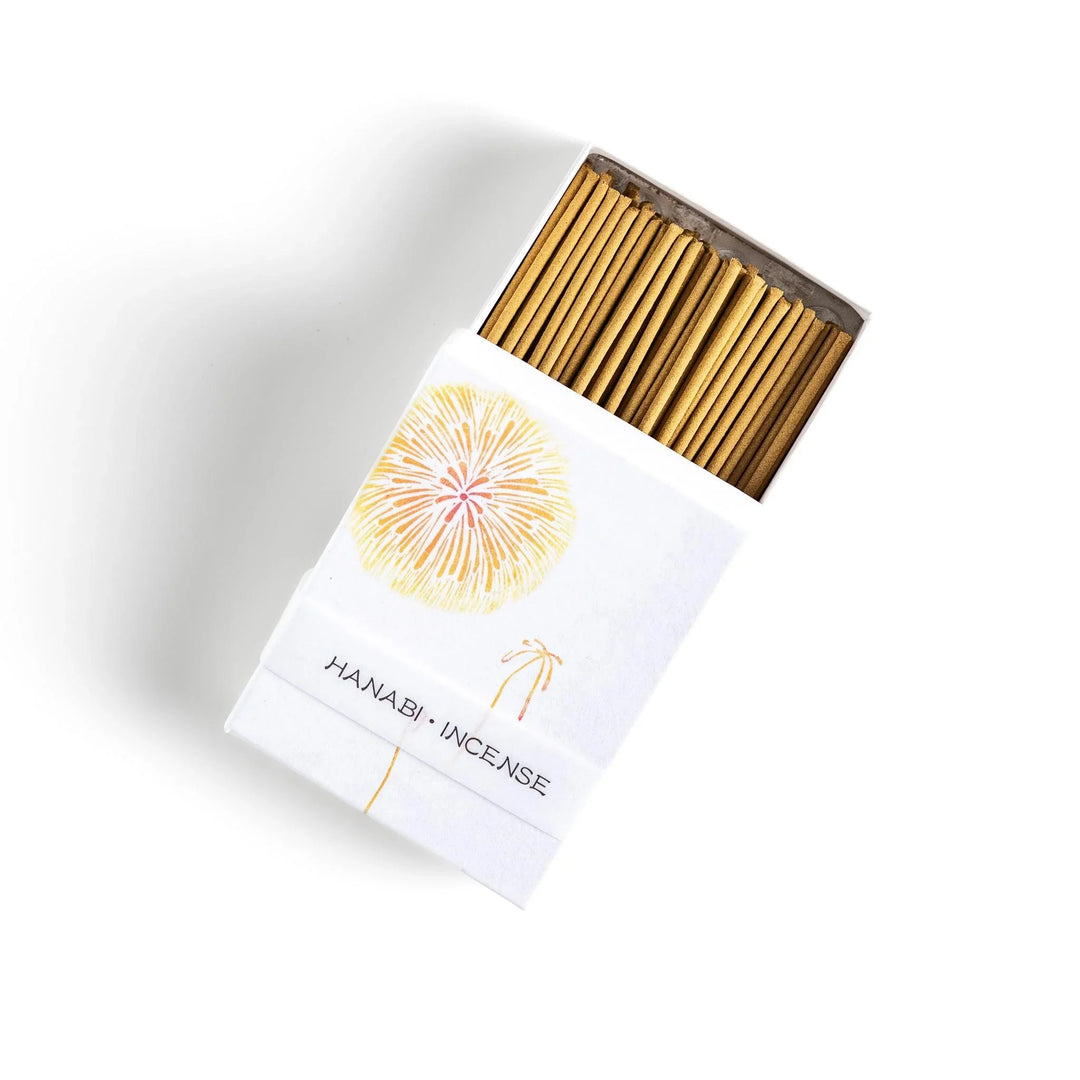 Golden incense sticks in fireworks motif box offering a bright uplifting fragrance for festive occasions.