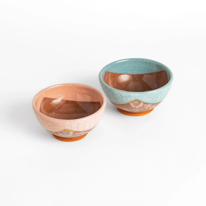 Kiyomizu ware rice bowl set with floral design, showcasing traditional Japanese craftsmanship.