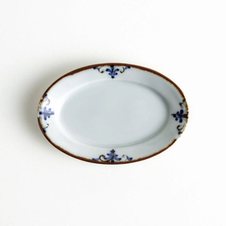 Floral Leaves three piece oval plate set featuring blue floral motifs and ridged design for elegant Japanese dining.