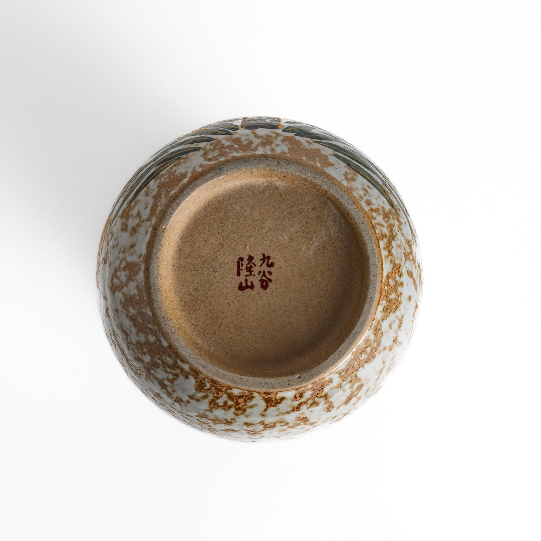 Flower vase with hand painted blooms and perched bird in warm gold and green tones for refined display.