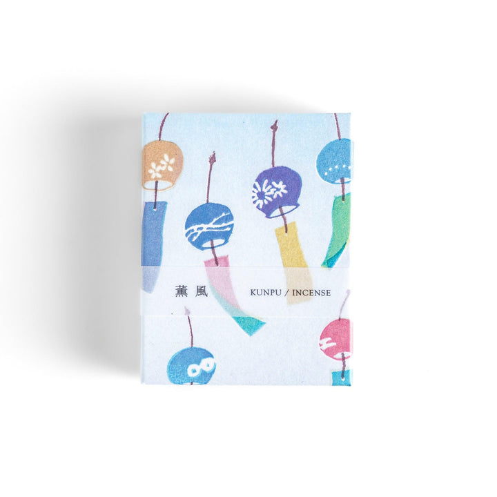 Incense with pink sticks in a wind chime design box evoking a light refreshing fragrance of a gentle summer breeze.