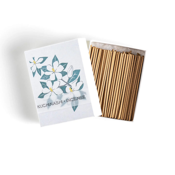 Incense with beige sticks in a gardenia box, offering a rich floral fragrance for a calm and soothing ambiance