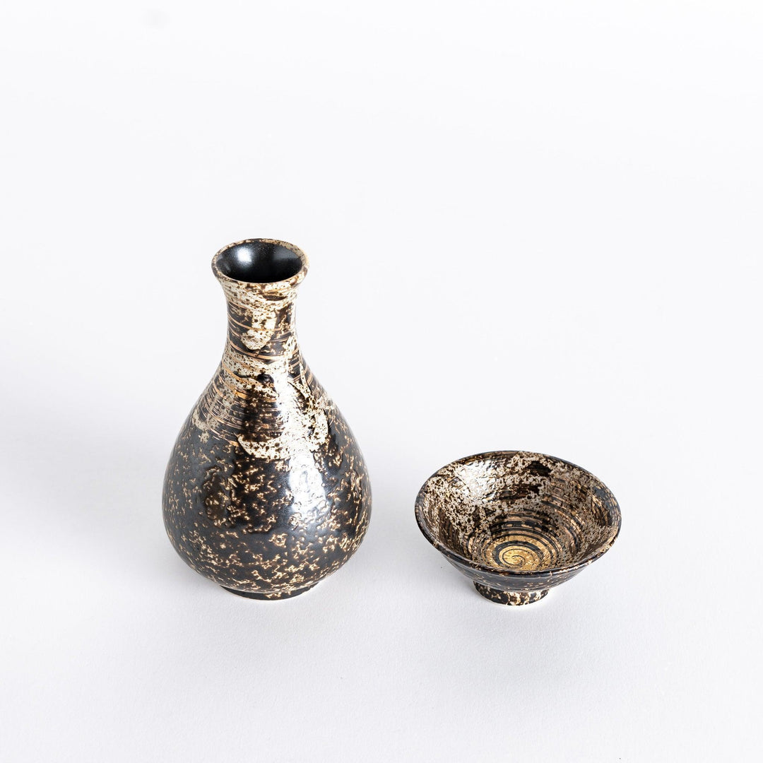 Gold rustic finish sake cup with textured surface and refined metallic glaze perfect for Japanese sake.