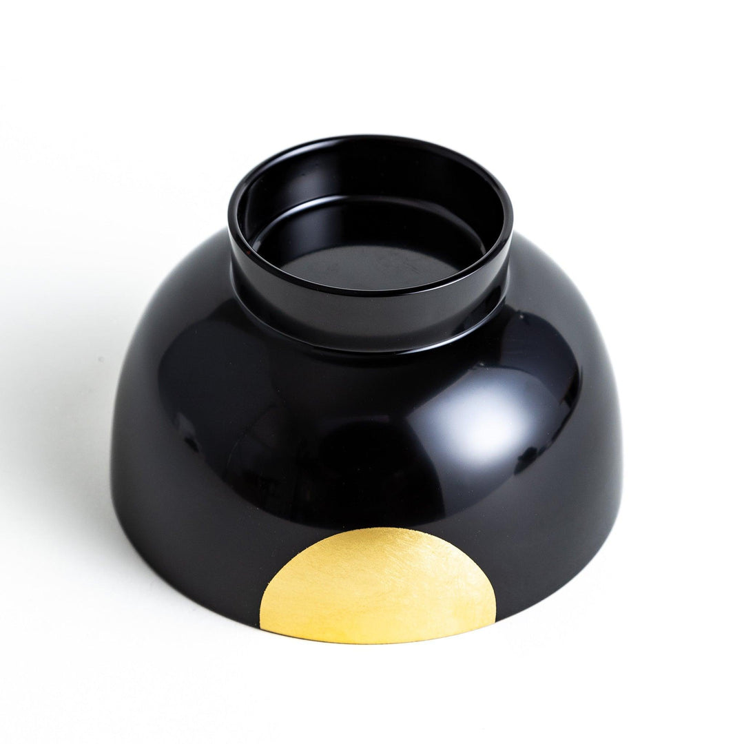 Traditional black lacquer bowl with a golden moon motif on the exterior, featuring a smooth, glossy finish.