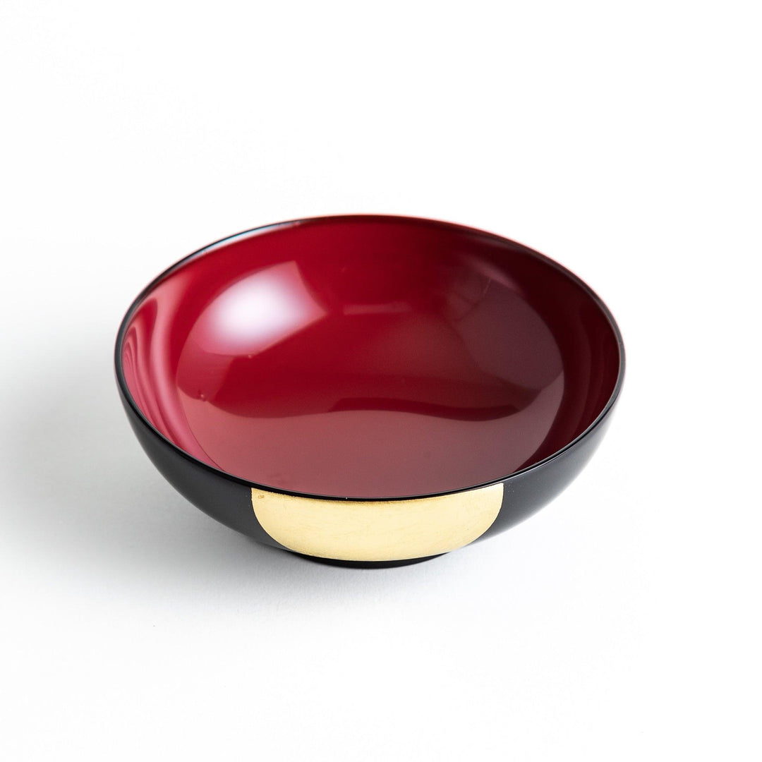Traditional black lacquer bowl with a golden moon motif on the exterior, featuring a smooth, glossy finish.