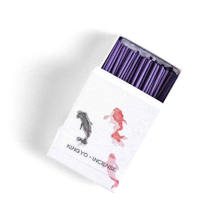 Incense with deep purple sticks in a goldfish design box offering a tranquil refreshing fragrance inspired by summer.