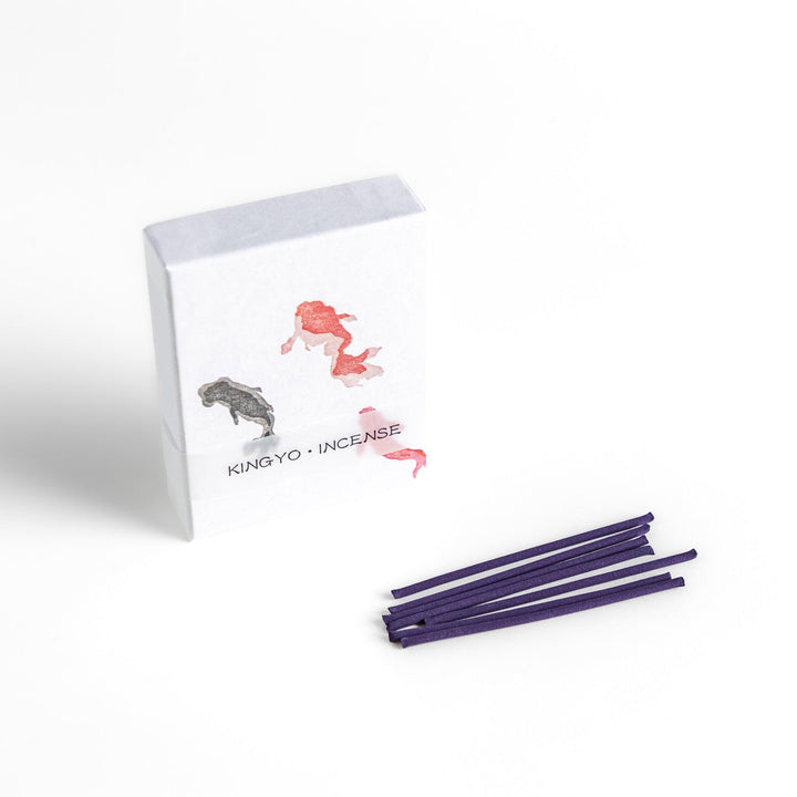 Incense with deep purple sticks in a goldfish design box offering a tranquil refreshing fragrance inspired by summer.