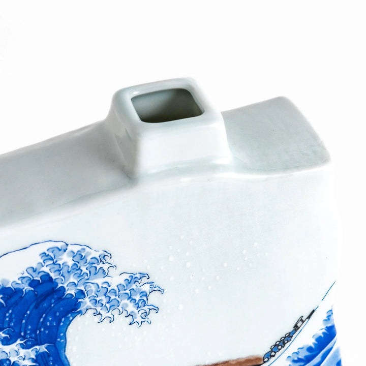 Flower Vase featuring Hokusai's iconic Great Wave design, beautifully detailed in blue and white for a striking display.