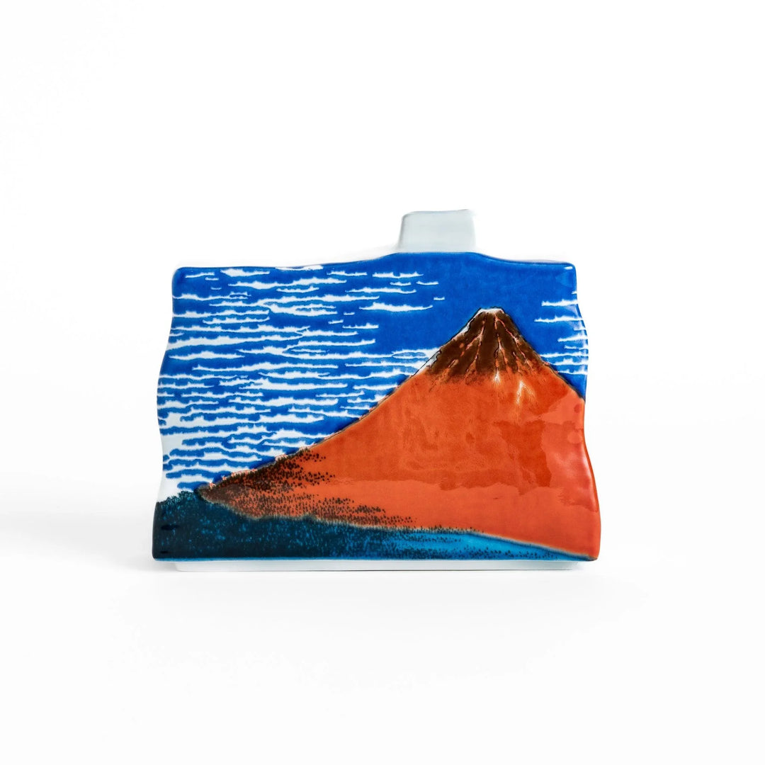 Flower Vase featuring Hokusai's iconic Red Fuji design, with vibrant red, blue, and orange hues for a striking display.