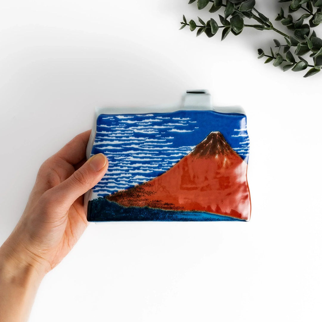 Flower Vase featuring Hokusai's iconic Red Fuji design, with vibrant red, blue, and orange hues for a striking display.