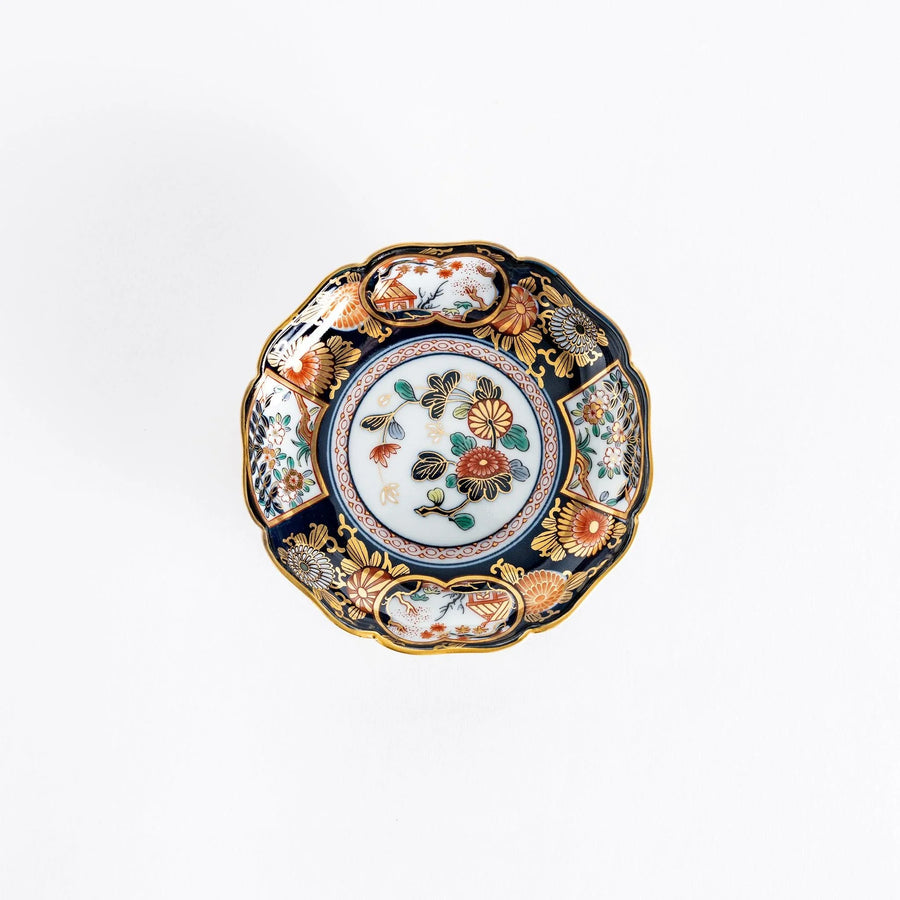 Imperial Blossom Sauce Dish featuring elegant Japanese floral motifs with gold and red accent patterns.