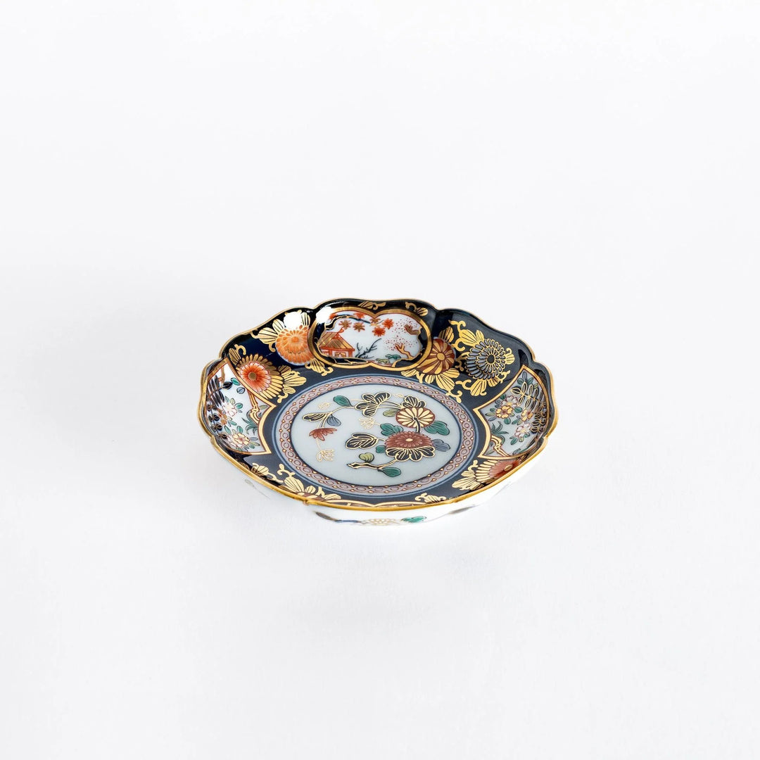Imperial Blossom Sauce Dish featuring elegant Japanese floral motifs with gold and red accent patterns.