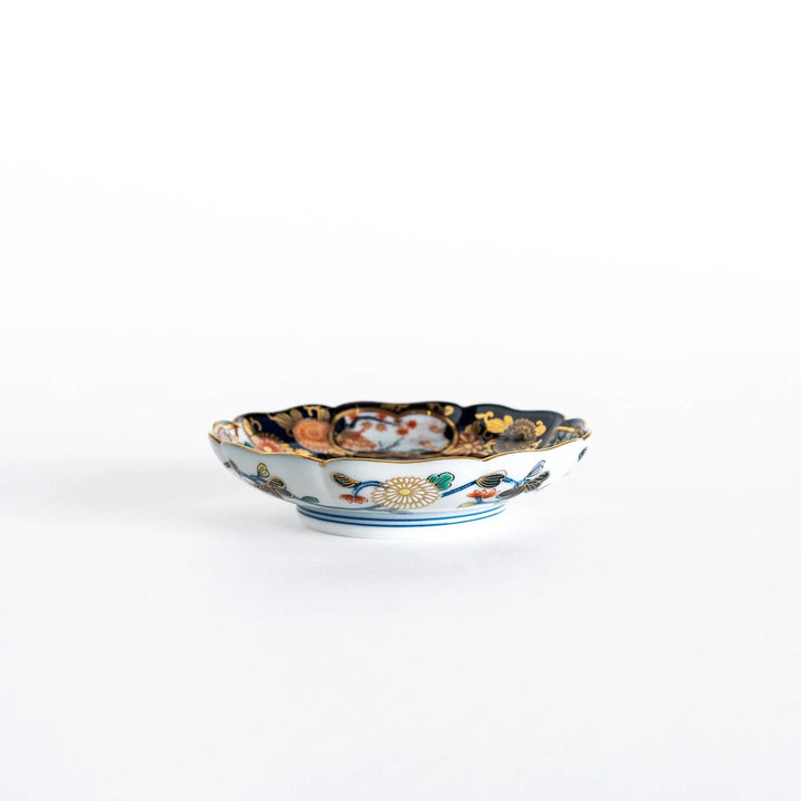 Imperial Blossom Sauce Dish featuring elegant Japanese floral motifs with gold and red accent patterns.