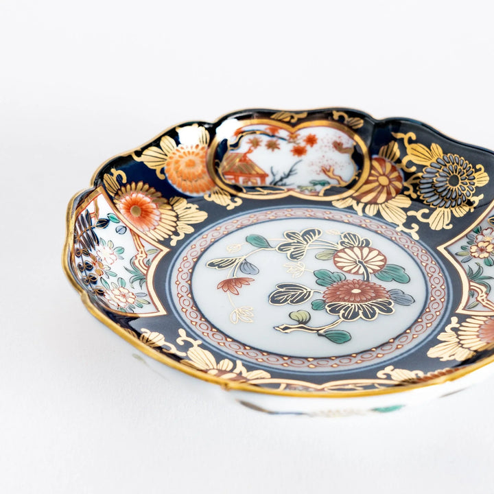 Imperial Blossom Sauce Dish featuring elegant Japanese floral motifs with gold and red accent patterns.