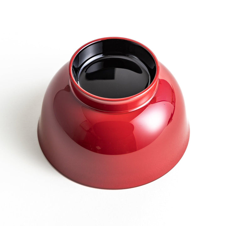 A smooth, glossy lacquer bowl with a minimalist design, perfect for soups or side dishes. Available in red and black.